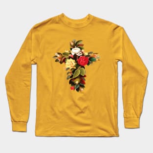 Easter Christian Cross Of Roses Cut Out Long Sleeve T-Shirt